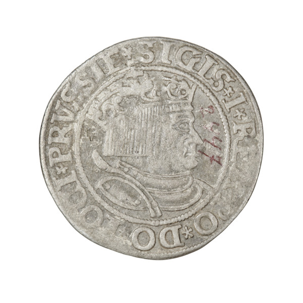 Prussian grosz, Sigismund I the Old (King of Poland; 1506–1548). Obv.: Crowned male bust in profile