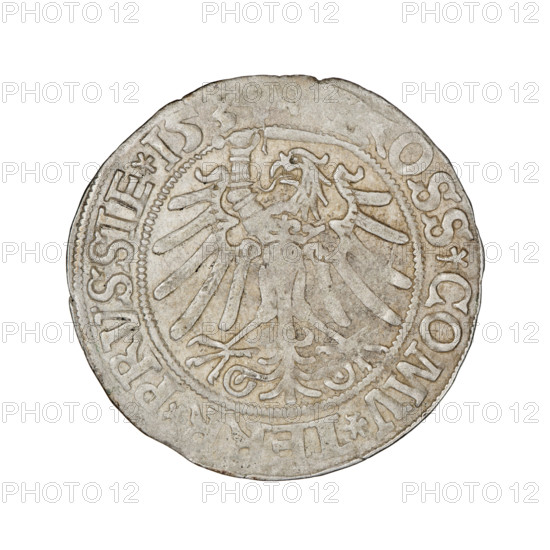 Prussian grosz, Sigismund I the Old (King of Poland; 1506–1548). Obverse: crowned male bust in