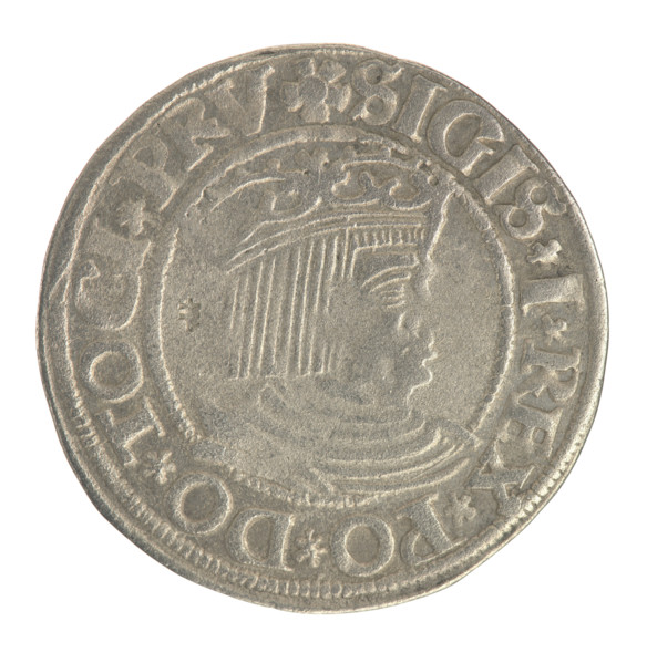 Gdansk grosz, Sigismund I the Old (King of Poland; 1506–1548). Obverse: Crowned male bust in
