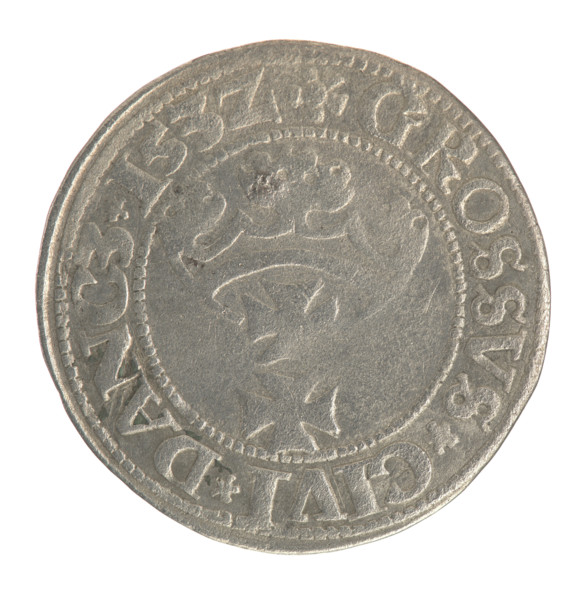 Gdansk grosz, Sigismund I the Old (King of Poland; 1506–1548). Obverse: Crowned male bust in