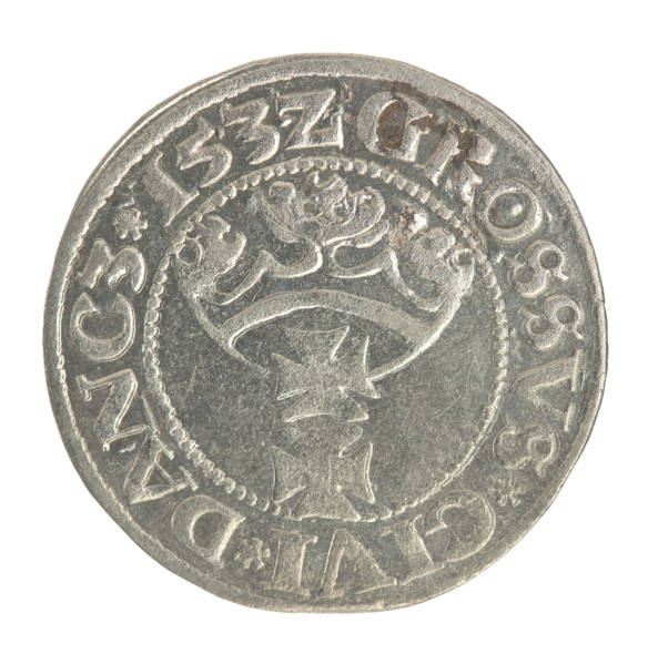 Gdansk grosz, Sigismund I the Old (King of Poland; 1506–1548). Obv.: Crowned male bust in profile