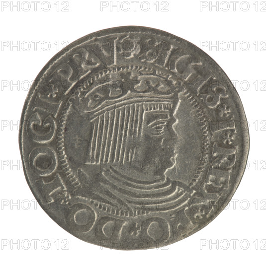 Gdansk grosz, Sigismund I the Old (King of Poland; 1506–1548). Obverse: Crowned male bust in