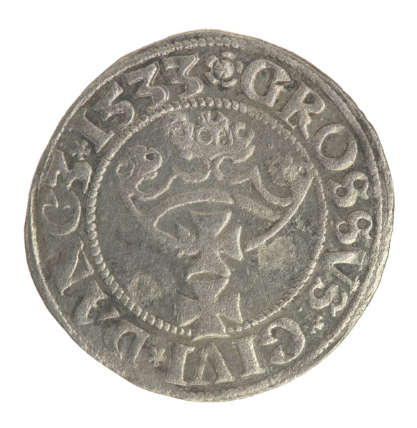 Gdansk grosz, Sigismund I the Old (King of Poland; 1506–1548). Obv.: Crowned male bust in profile