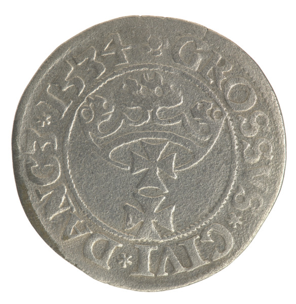 Gdansk grosz, Sigismund I the Old (King of Poland; 1506–1548). Jagiellonian period coin. Obverse: