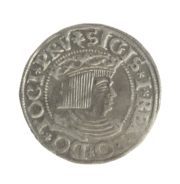 Gdansk grosz, Sigismund I the Old (King of Poland; 1506–1548). Obverse: Crowned male bust in