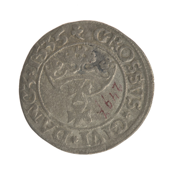 Gdansk grosz, Sigismund I the Old (King of Poland; 1506–1548). Obverse: Crowned male bust in