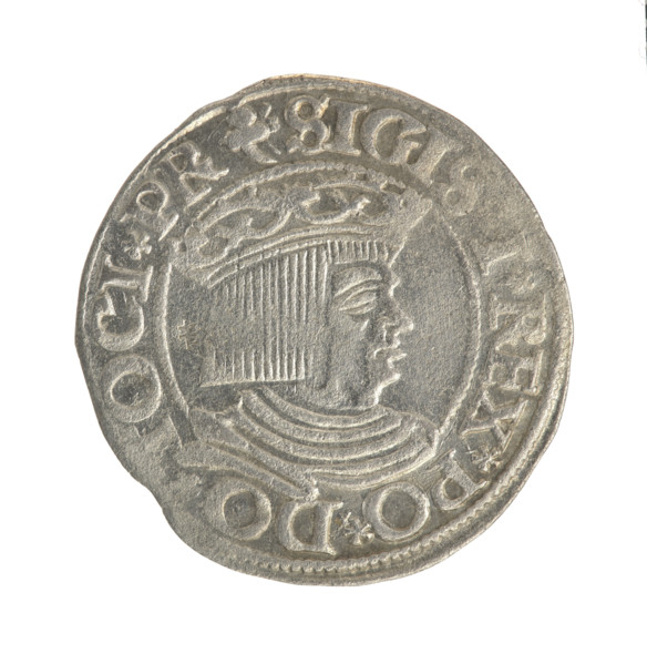 Gdansk grosz, Sigismund I the Old (King of Poland; 1506–1548). Obverse: Crowned male bust in
