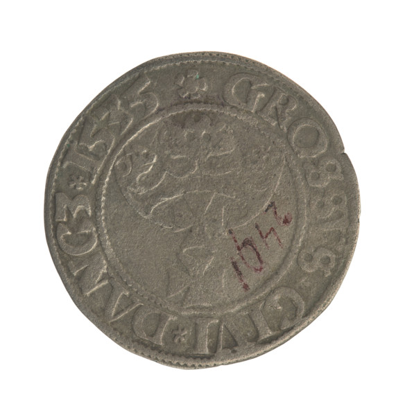 Gdansk grosz, Sigismund I the Old (King of Poland; 1506–1548). Obverse: Crowned male bust in