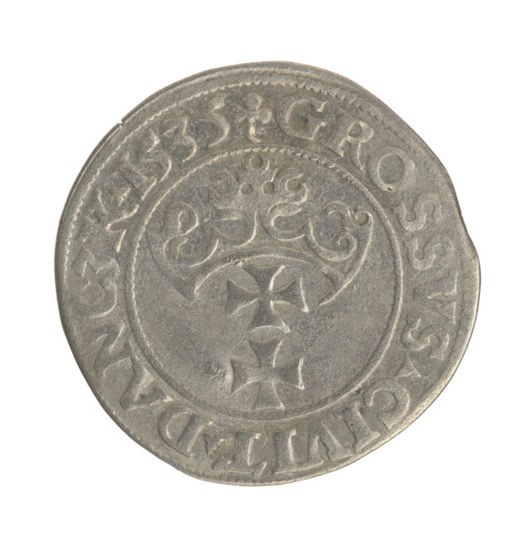 Gdansk grosz, Sigismund I the Old (King of Poland; 1506–1548). Obv.: Crowned male bust in profile