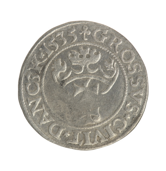 Gdansk grosz, Sigismund I the Old (King of Poland; 1506–1548). Jagiellonian-era coin. Obverse: