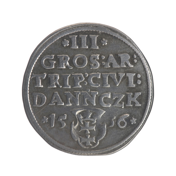 Gdansk trojak, Sigismund I the Old (King of Poland; 1506–1548). Obverse: Crowned male bust in
