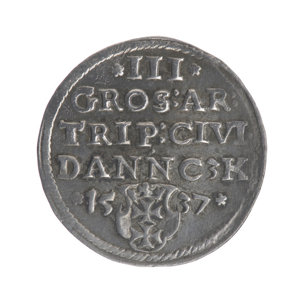 Gdansk trojak, Sigismund I the Old (King of Poland; 1506–1548). Obverse: Crowned male bust in
