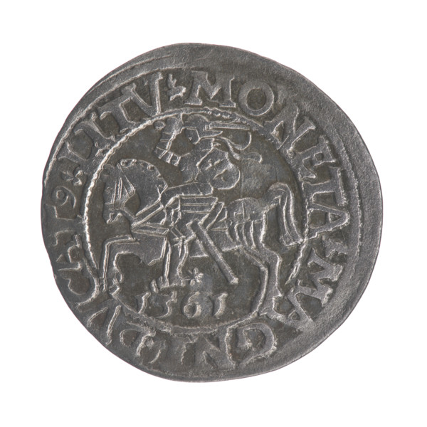 Lithuanian half-grosz, Sigismund II Augustus (King of Poland; 1544–1572). Obverse: Polish eagle; in