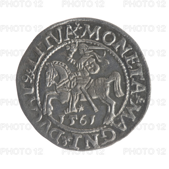 Lithuanian half-grosz, Sigismund II Augustus (King of Poland; 1544–1572). Obverse: Polish Eagle; in