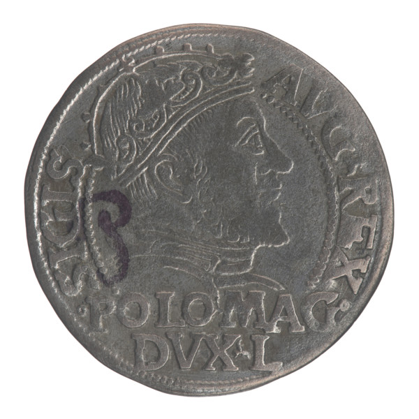Lithuanian grosz on a Polish foot, Sigismund II Augustus (King of Poland; 1544–1572). Obverse: