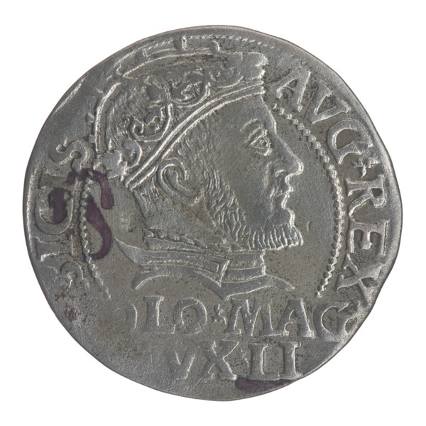 Lithuanian grosz on a Polish foot, Sigismund II Augustus (King of Poland; 1544–1572). Obverse: