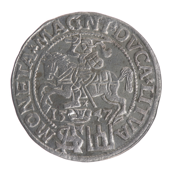 Lithuanian grosz on a Polish foot, Sigismund II Augustus (King of Poland; 1544–1572). Obverse: