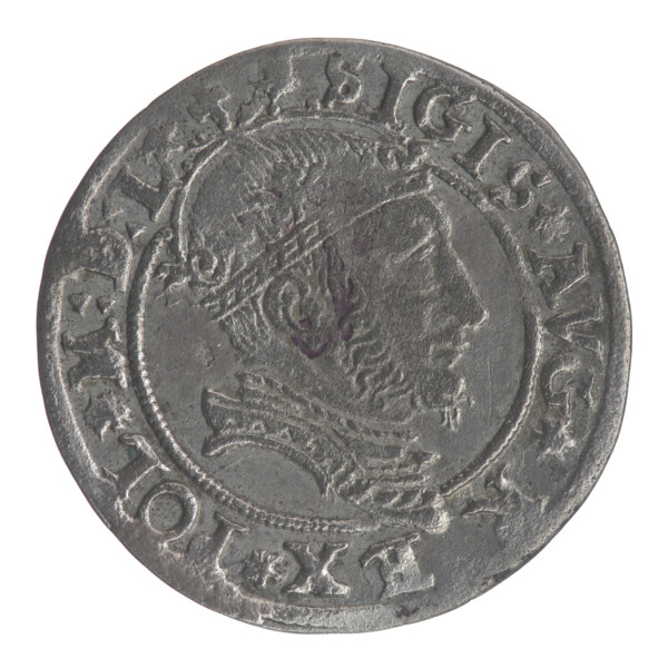 Lithuanian grosz on a Lithuanian foot, Sigismund II Augustus (king of Poland; 1520–1572). Obverse: