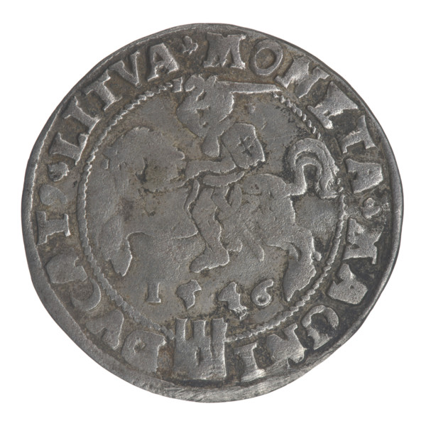 Lithuanian grosz on a Lithuanian foot, Sigismund II Augustus (King of Poland; 1544–1572). Coats of