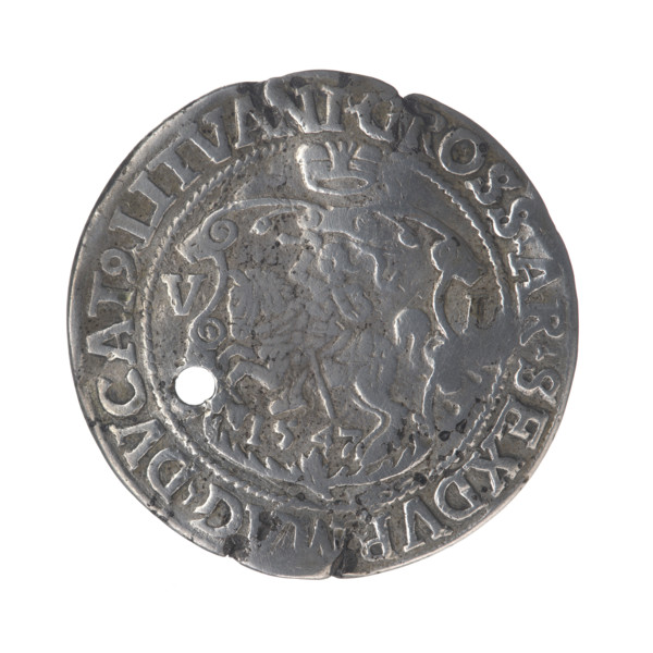 Lithuanian sixer, Sigismund II Augustus (King of Poland; 1544–1572). Jagiellonian dynasty; coats of