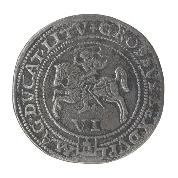 Lithuanian sixer, Sigismund II Augustus (king of Poland; 1544–1572). Obverse: crowned male bust in