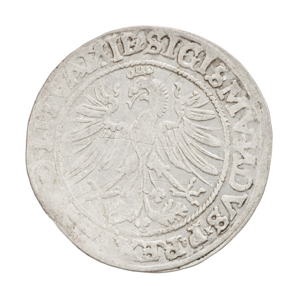 Lithuanian grosz, Sigismund I the Old (King of Poland; 1506–1548). Obverse: Polish crowned eagle;
