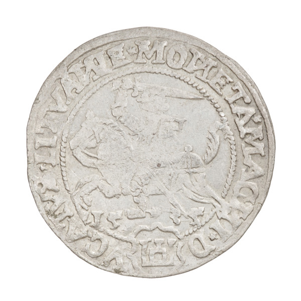 Lithuanian grosz, Sigismund I the Old (king of Poland; 1506–1548). Obverse: Polish crowned eagle;