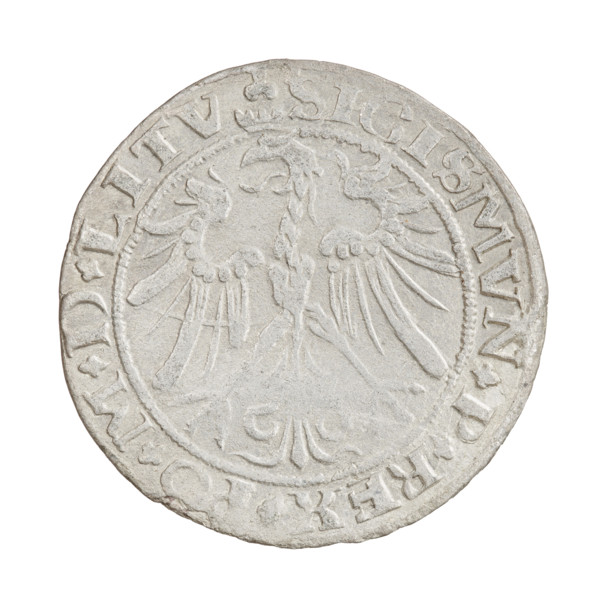 Lithuanian grosz, Sigismund I the Old (King of Poland; 1506–1548). Obverse: Polish eagle with a