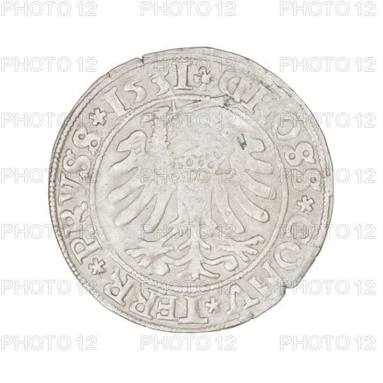 Prussian grosz, Sigismund I the Old (King of Poland; 1506–1548); obverse: crowned male bust in