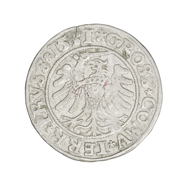 Prussian grosz, Sigismund I the Old (King of Poland, 1506–1548); obverse: crowned male bust in