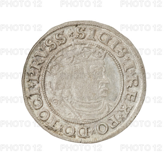 Prussian grosz, Sigismund I the Old (King of Poland; reign 1506–1548). Obverse: Crowned male bust