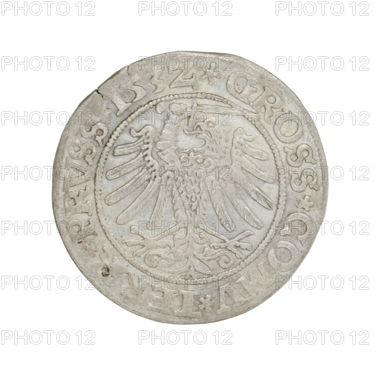Prussian grosz, Sigismund I the Old (King of Poland; 1506–1548). Obverse: crowned male bust in