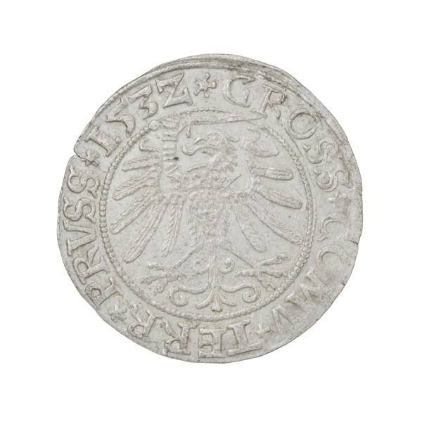 Prussian grosz, Sigismund I the Old (King of Poland; 1506–1548); obverse: crowned male bust in
