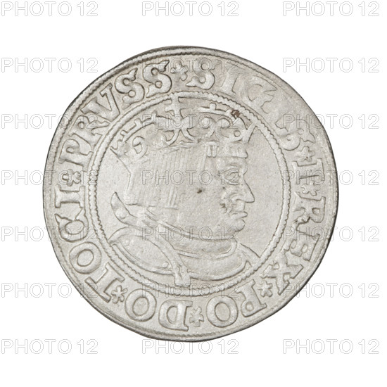 Prussian grosz of Sigismund I the Old (King of Poland, 1506–1548). Obverse: Crowned male royal bust