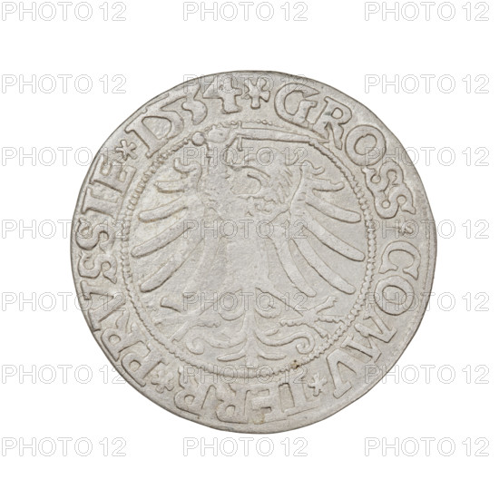Prussian grosz, Sigismund I the Old (King of Poland; 1506–1548); obverse: crowned male bust in