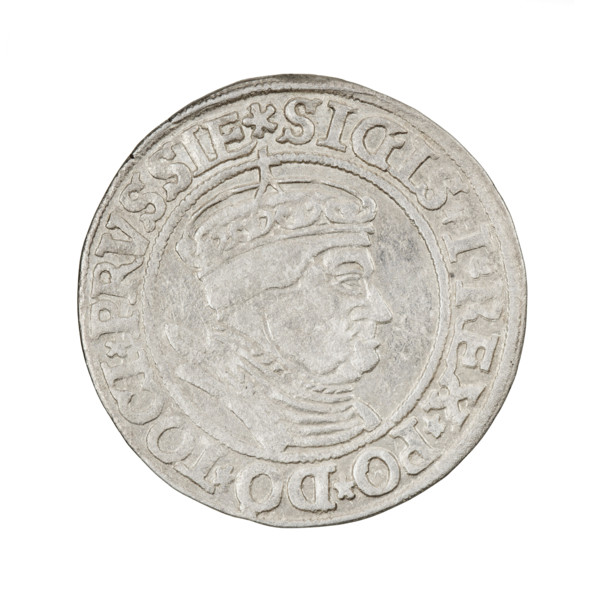 Prussian grosz, Sigismund I the Old (King of Poland; 1506–1548); obverse: crowned male bust in
