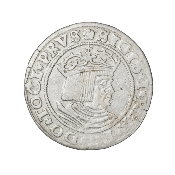 Prussian grosz, Sigismund I the Old (King of Poland; 1506–1548). Obverse: Crowned male bust in
