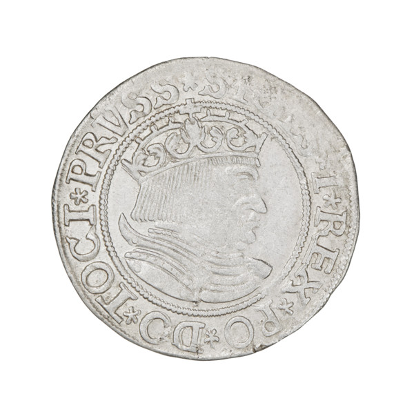 Prussian grosz, Sigismund I the Old (King of Poland, 1506–1548); obverse: crowned male bust in