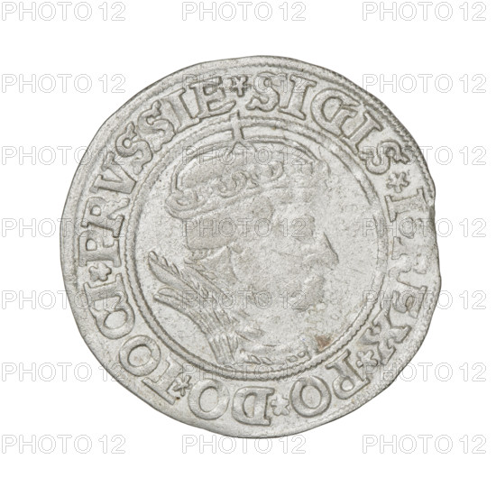 Prussian grosz (1535) depicting Sigismund I the Old (King of Poland, 1506–1548). Obverse: crowned