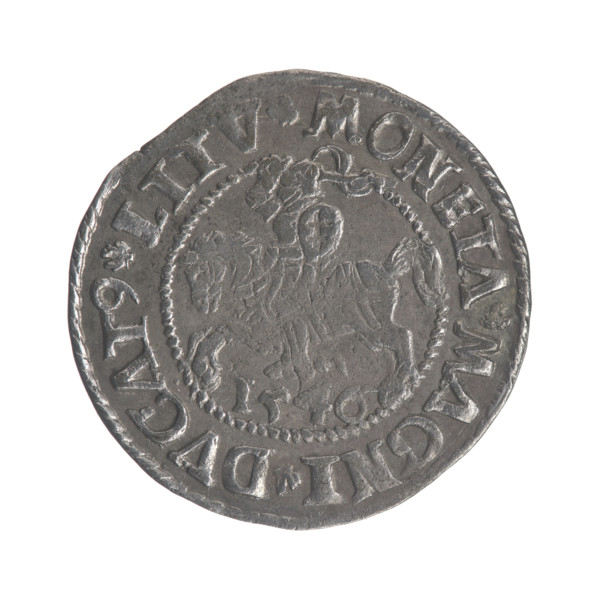 Lithuanian half-grosz, Sigismund II Augustus (King of Poland; 1544–1572). Obverse: Polish Eagle; in