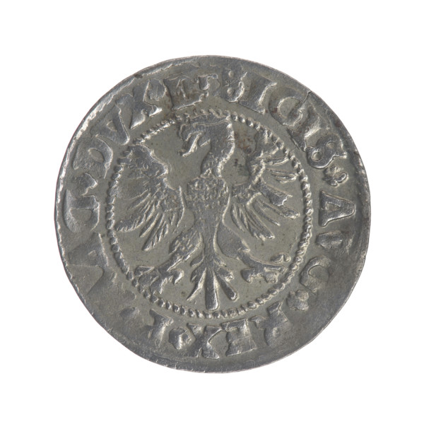 Lithuanian half-grosz, Sigismund II Augustus (King of Poland; 1544–1572). Obverse: Polish Eagle; in
