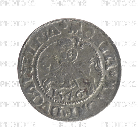 Lithuanian half-grosz, Sigismund II Augustus (King of Poland; 1544–1572). Obverse: Polish eagle; in
