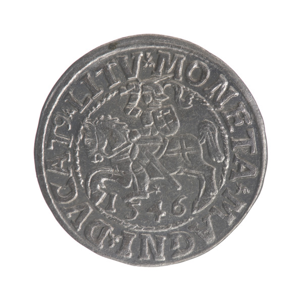 Lithuanian half-grosz, Sigismund II Augustus (King of Poland; 1544–1572). Obverse: Polish Eagle; in