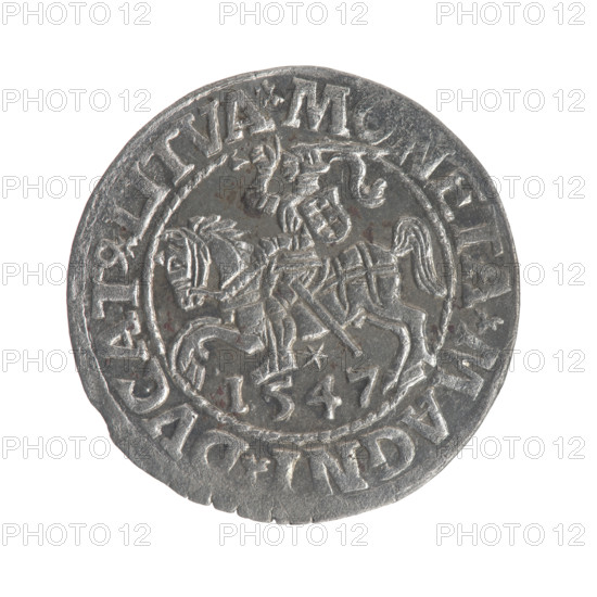 Lithuanian half-grosz, Sigismund II Augustus (King of Poland; 1544–1572). Obverse: Polish Eagle; in
