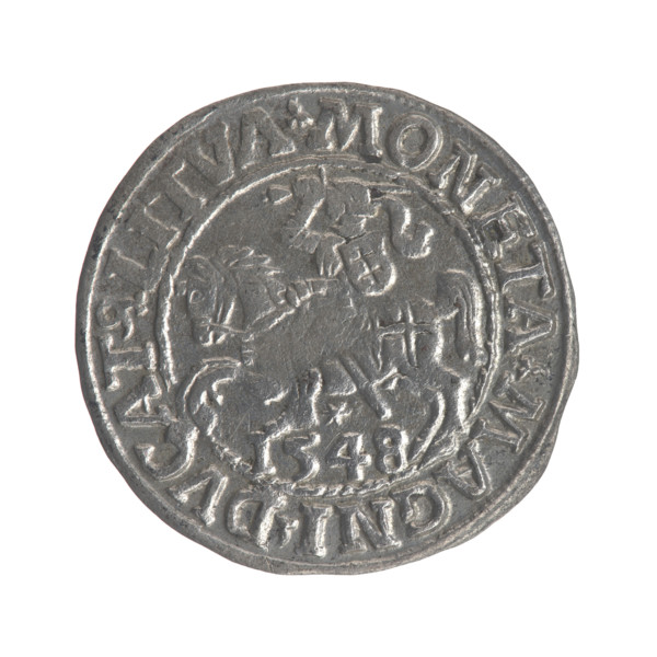 Lithuanian half-grosz, Sigismund II Augustus (King of Poland; 1544–1572). Obverse: Polish Eagle, in