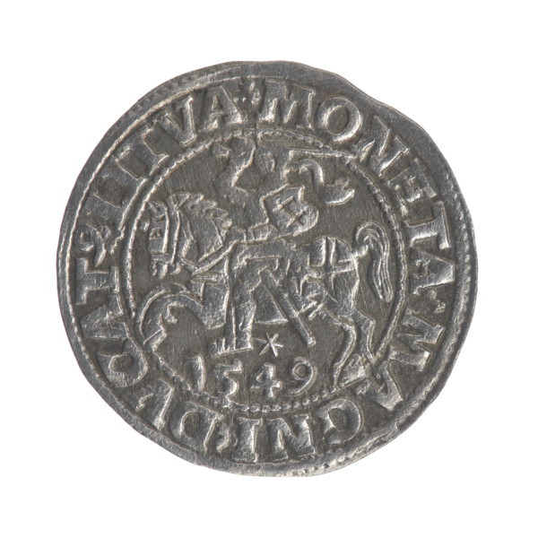 Lithuanian half-grosz, Sigismund II Augustus (King of Poland; 1544–1572). Obverse: Polish eagle; in