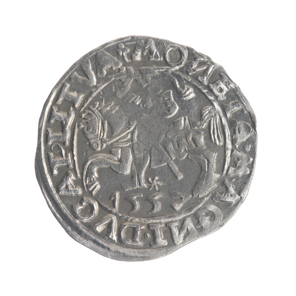 Lithuanian half-grosz, Sigismund II Augustus (King of Poland; 1544–1572). Obverse: Polish Eagle; in