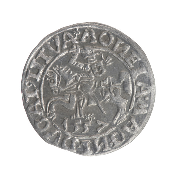 Lithuanian half-grosz, Sigismund II Augustus (King of Poland; 1544–1572). Obverse: Polish eagle; in
