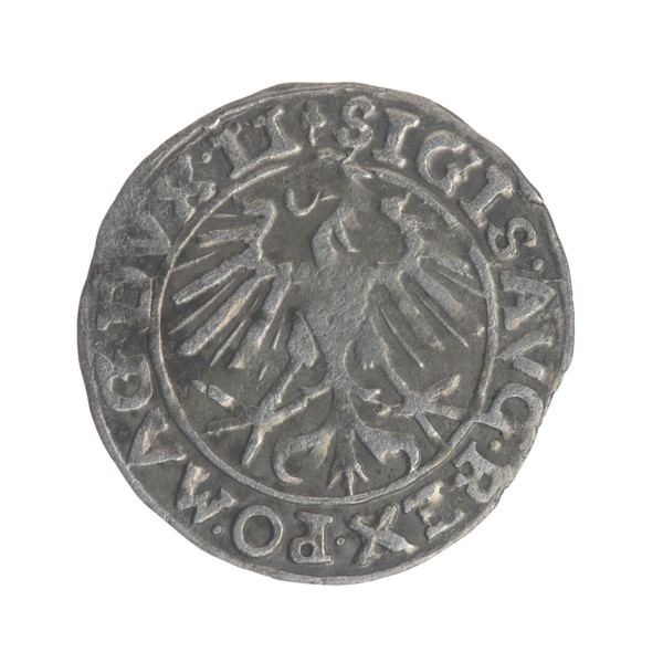 Lithuanian half-grosz, Sigismund II Augustus (King of Poland; 1544–1572). Obverse: Polish Eagle;