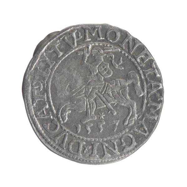 Lithuanian half-grosz, Sigismund II Augustus (King of Poland; 1544–1572). Obverse: Polish Eagle; in